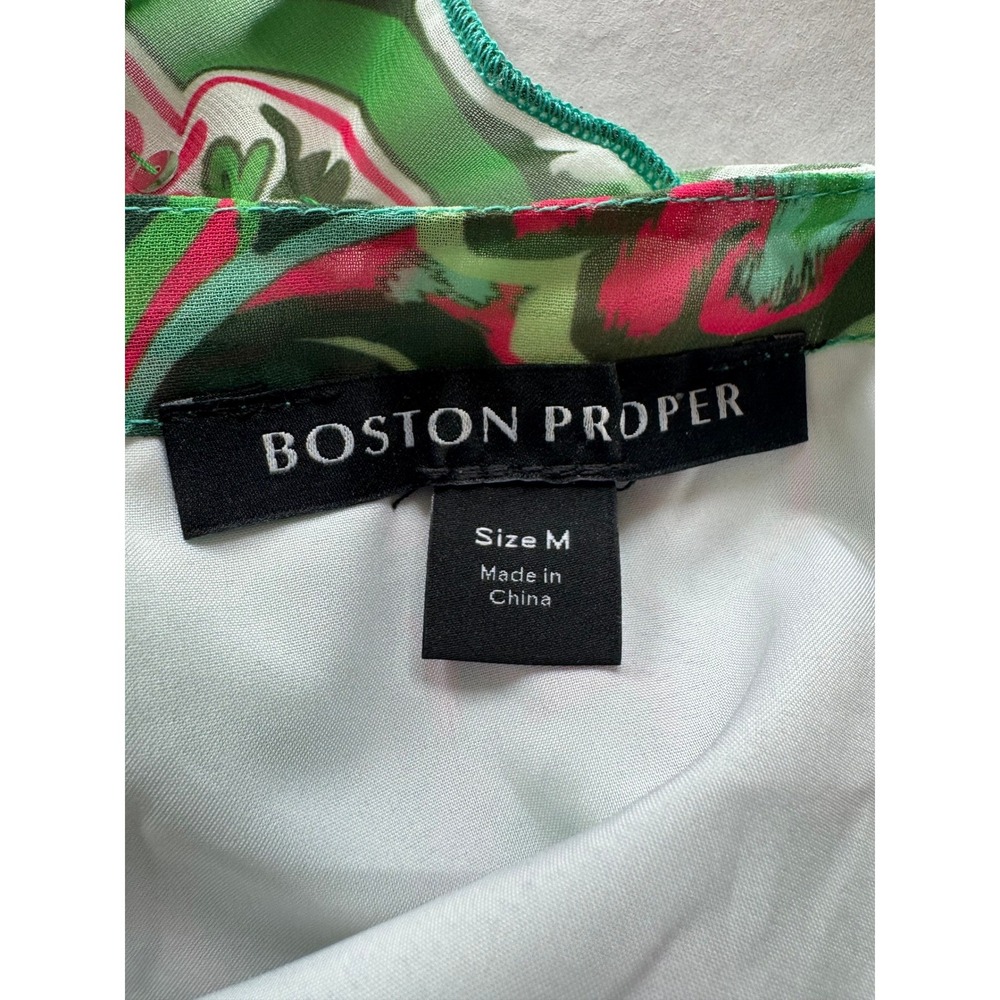 Boston Proper Palma de Scrolls Print Ruffle Maxi Dress Green Pink Sequin Size M - Picture 11 of 13